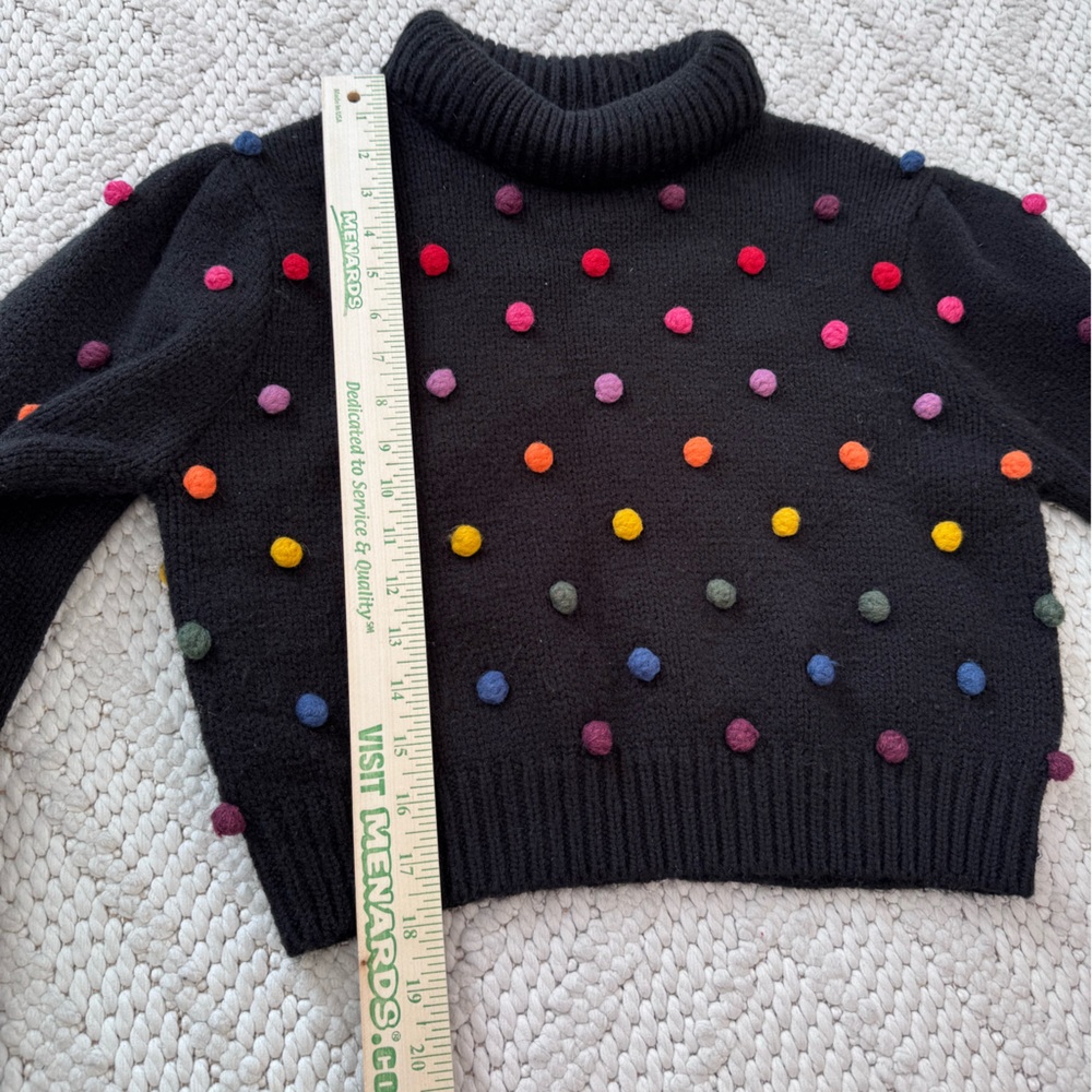 FARM Rio Black Cropped Turtleneck Sweater with Multicolor Pom Dots - Picture 4 of 8